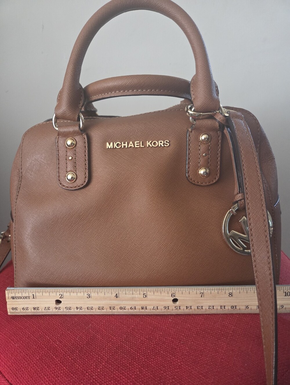 Michael Kors Tan Saffiano Leather Satchel with Gold Hardware